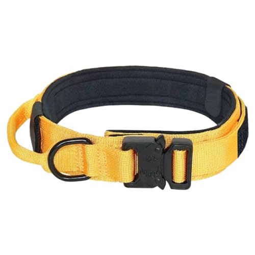 kawehiop Nylon Hundehalsband mit Kontrollgriff für Taktische Zwecke – Robustes taktisches Hundehalsband mit Kontrollgriff, Gelb Schwarz, M von kawehiop