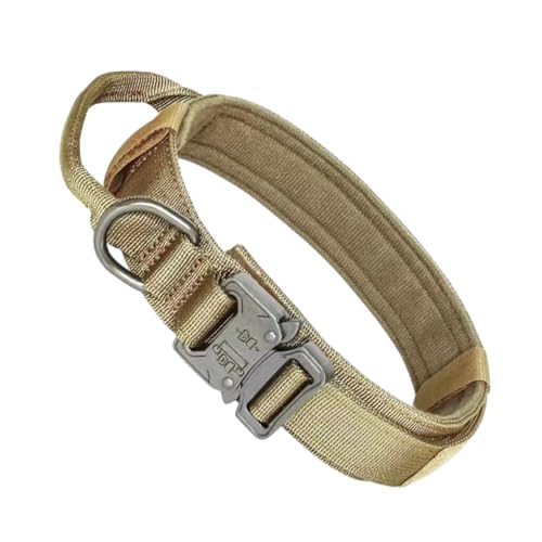 kawehiop Nylon Hundehalsband mit Kontrollgriff für Taktische Zwecke – Robustes taktisches Hundehalsband mit Kontrollgriff, Khaki, M von kawehiop