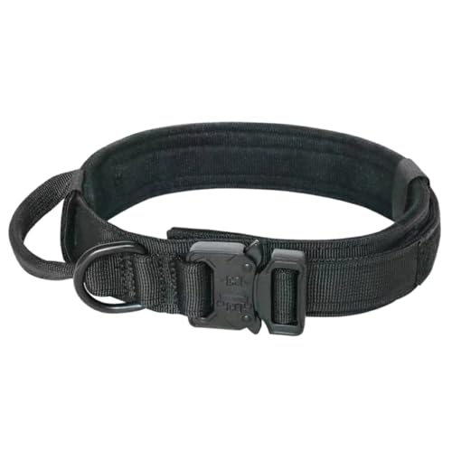 kawehiop Nylon Hundehalsband mit Kontrollgriff für Taktische Zwecke – Robustes taktisches Hundehalsband mit Kontrollgriff, Schwarz, M von kawehiop