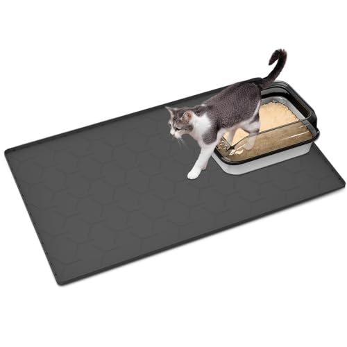 Kaxionage Silikon Katzenstreu Matte Wasserdicht unter Katzenstreu Matten Kitty Catcher halten Boden einfach sauber Haltbare Teppich widersteht von Pfoten (Schwarz, 86 * 56cm) von kaxionage