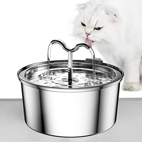 Keimi Edelstahl-Katzenbrunnen, 3.2L Trinkbrunnen für Katze Super Silent Wasserbrunnen für Katzen, Mehrfach-Filterung/BPA-freier/Spülmaschinenfest Katzenbrunnen für Katzen von keimi