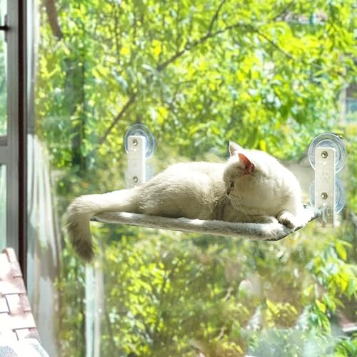 keny Kabellose Katzenfensterstange, Faltbare Katzenfensterhängematte mit 4 starken Saugnäpfen, Grau von keny