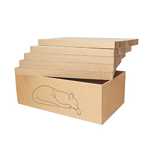 5 Packungen in 1 Katzenkratzpad mit Box für Indoor-Katzen, größere Größe, langlebig, recycelbar, wendbar, Karton, Kratzpad zum Ausruhen, Krallenschleifen und Spielen mit Box von kidding pets