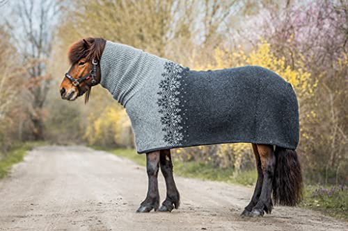 Isländer Abschwitzdecke mit Rollkragen - isländische Schurwolle (Schwarz mit graumeliertem Rollkragen) von kidka