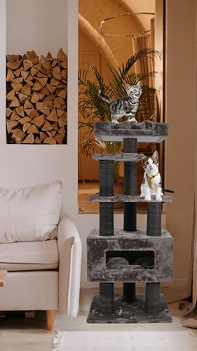 Kirin Legend Genf Kratzbaum Großes,katzenbaum, Katzenkorbkatzenbaum große Katzen, Katzenbaum mit großer Plattform, kratzbaum modern, katzekratz Baum,katzenfeste, Grau (52x70x130cm) von kirin LEGEND