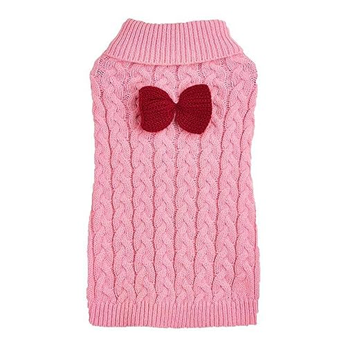 kiskick Gestrickte dreidimensionale Twist Design Haustier Pullover mit Schleife Dekoration Weiche Atmungsaktive Bequeme Winterkleidung für Hunde Katzen Einfach zu Tragen Liefert Rosa S von kiskick