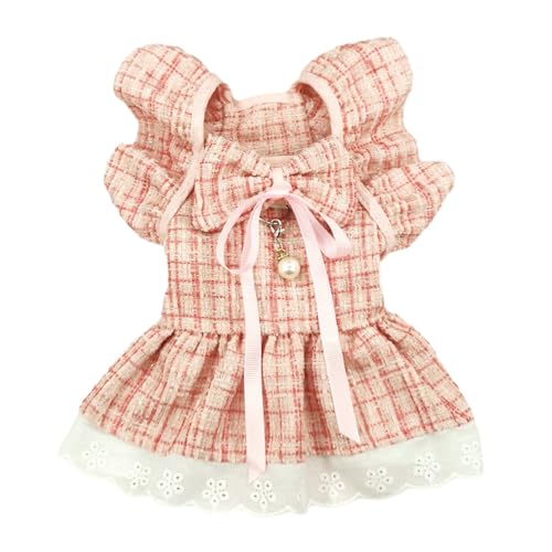 kiskick Haustier Kleid Elegant mit Traktionsring Fliegende Ärmel Bogen Kopfbedeckung Faux Perle Anhänger Dekor Katze Hund Prinzessin Supplies Rosa XL von kiskick