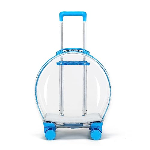 kiskick Haustier-Trolley, transparente Kapseltasche, Reisetasche, tragbar, mit Rad, Teleskopstange, Katzen und Hunde, Reisetasche, Tragetasche für Welpen, Hunde, Spaziergänge und Reisen, Blau von kiskick