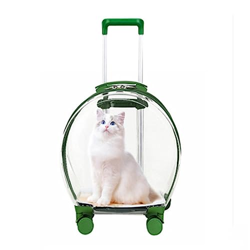 kiskick Haustier-Trolley, transparente Kapseltasche, Reisetasche, tragbar, mit Rad-Teleskopstange, Katzen und Hunde, Reisetasche, Tragetasche für Welpen, Hunde, Spaziergänge und Reisen, Grün von kiskick