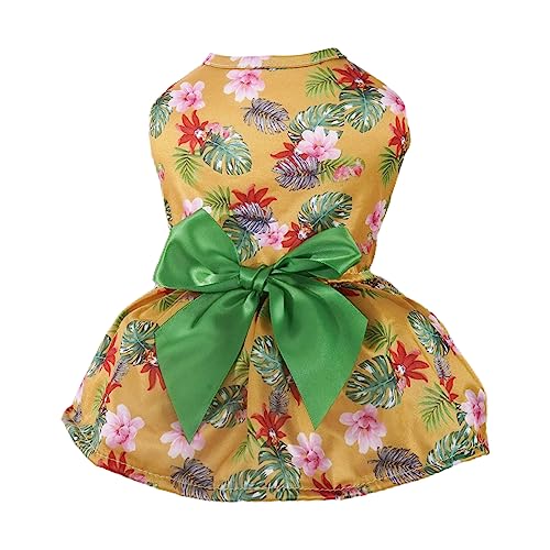 kiskick Haustierkleid, Frühling, Sommer, atmungsaktive Kleider, weich, große Schleife, modischer Druck, bequem, Hawaii-Design, Foto-Requisite, Polyester, Prinzessinnen-Stil, Hundekleid, Frühlingsv von kiskick