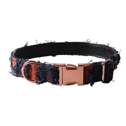 kiskick Langlebiges Haustierhalsband, Retro-Denim-Hund mit Quaste, Dekor, bequem, verstellbar, kariert, Nackenband, langlebig, verschleißfest, exquisites Orange, Größe M von kiskick