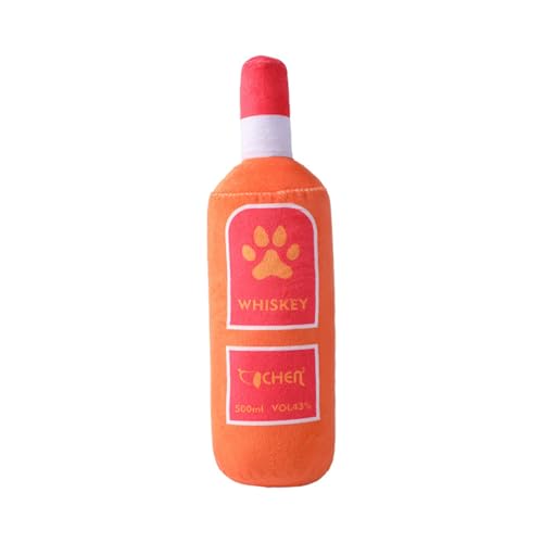 kiskick Pet Chew Toy Pet Bite Toy Dog Toy Plush Stuffed Wine Whiskey Bottle Squeaky Crinkle Toys Pet Beißring for Medium Small Large Dog Orange von kiskick