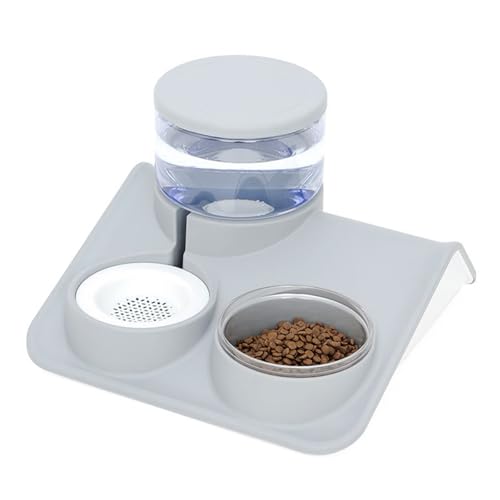 kiskick Pet Food Bowl Feeder 2-in-1 Design Automatische Schwerkraft Wasserspender Bequem Katze Hund Liefert Brunnen Grau von kiskick