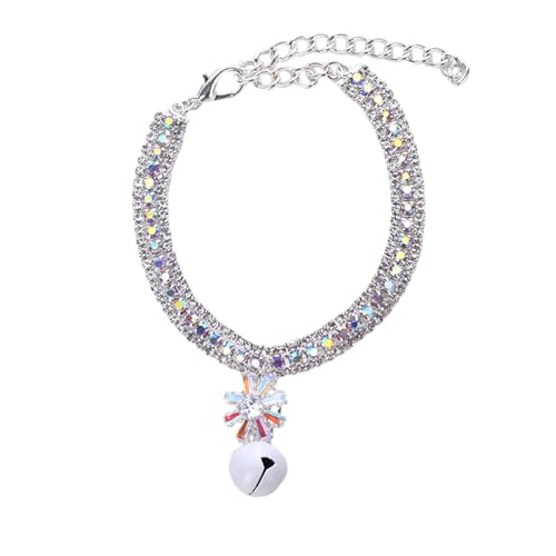 kiskick Strass Hundehalsband Hundehalsband mit Glocke Anhänger Bling Strass Design Verstellbare Verlängerungskette Ultraleicht Haustier Halsband Schmuck Halskette Mehrfarbig L von kiskick