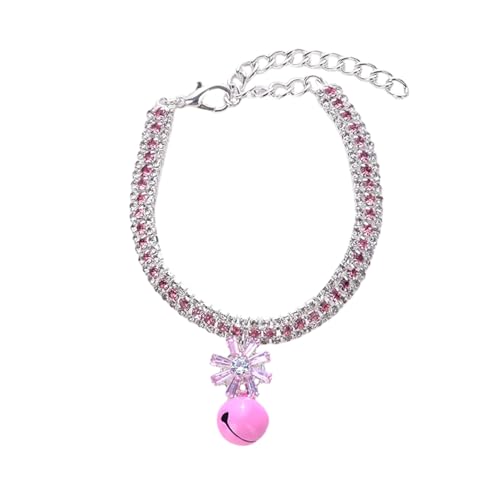 kiskick Strass Hundehalsband Hundehalsband mit Glocke Anhänger Bling Strass Design Verstellbare Verlängerungskette Ultraleicht Haustier Halsband Schmuck Halskette Rosa L von kiskick