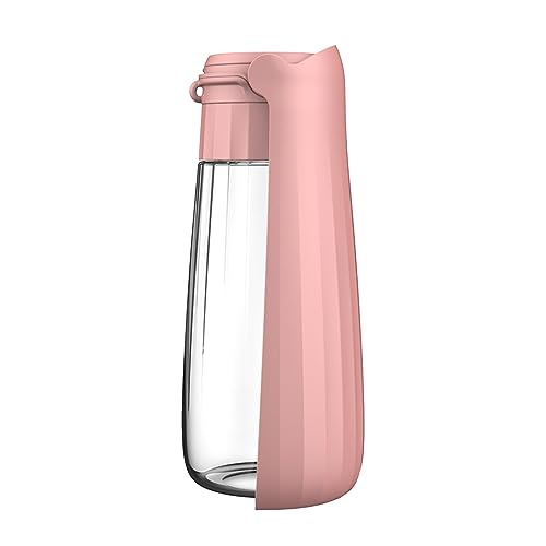 kiskick Transparenter Wasserspender für Haustiere, praktische tragbare Hundeflasche mit faltbarer Schüssel, 550 ml Fassungsvermögen, für Reisen, Outdoor-Aktivitäten, auslaufsicher, Rosa von kiskick