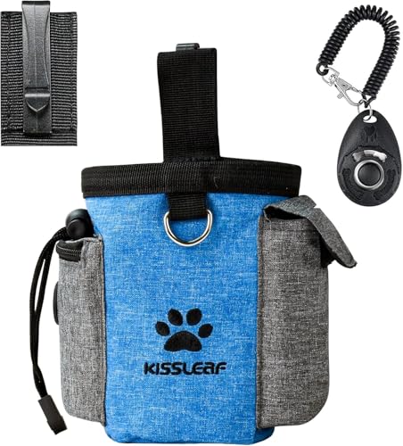 kissleaf Leckerlibeutel für Hunde, Leckerlibeutel für Haustiertraining, Leckerli-Trainingstasche Hund Clicker, Hundetraining Leckerlibeutel Eingebauter Kotbeutelspender, freihändiger Snack (Bule) von kissleaf