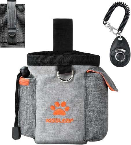 kissleaf Leckerlibeutel für Hunde, Leckerlibeutel für Haustiertraining, Leckerli-Trainingstasche Hund Clicker, Hundetraining Leckerlibeutel Eingebauter Kotbeutelspender, freihändiger Snack (orange) von kissleaf