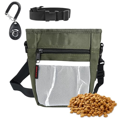 kissleaf Leckerlibeutel für Hundetraining mit Magnetverschluss, Leckerlibeutel für Haustier-Training, große Leckerli-Trainingstasche und Hundeklicker, Trainings-Leckerli-Tasche mit integriertem von kissleaf