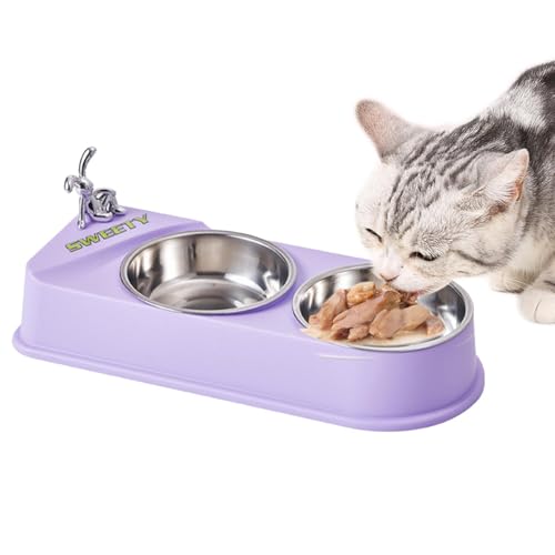 Pet Double Feeding Bowl | Non-Slip Feeder Double Dishes for Cats | Non-Skid Stainless Steel Pet Bowls, Pet Feeder with Double Food and Water Bowls, Sturdy Raised Bowl Stand for Dogs, Cats, Puppies von kivrimlarv