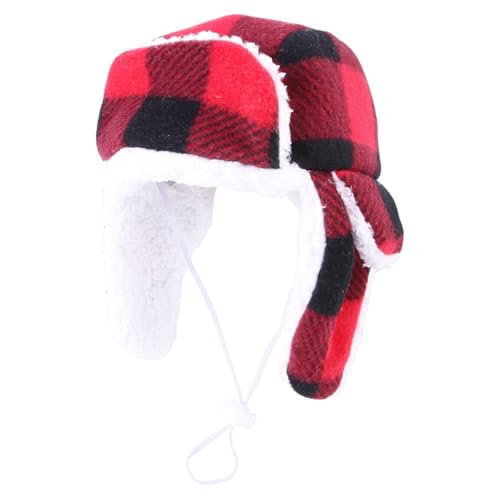 kivrimlarv Dog Headwear Accessory, Dog Holiday Hat, Pet Winter Beanie, Adjustable Dog Hat, Warm and Adjustable Red Plaid Dog Hat Beanie for Cats and Small Pets Christmas Costume Accessories von kivrimlarv