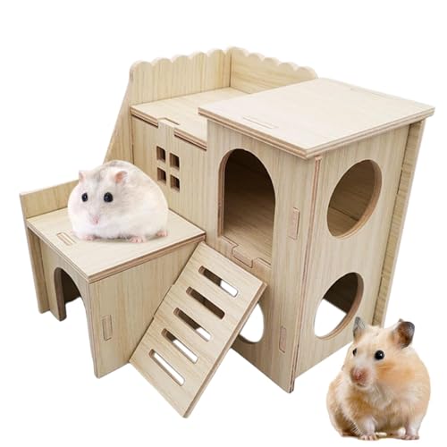 Winziges Hamster-Labyrinth, Hamsterversteck – stabile Holz-Spielplatz-Plattform, abnehmbares Hamsterhaus und Lebensraum, Kleintierversteck für Kleintiere von kivrimlarv