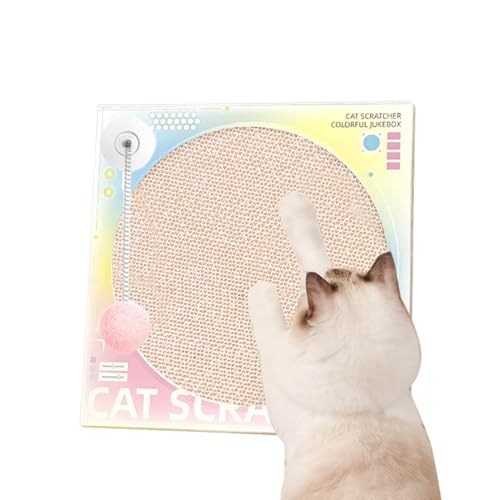 komsoup Kratzbrett für Katzen, Kratzpads für Hauskatzen | Klassisches Schallplatten-Kratzbrett für Kätzchen,Katzenkratzer aus Pappe mit Federschwingball, Katzenminze-Kratzbrett für Hauskatzen von komsoup