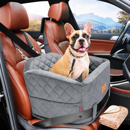 koneboss Abnehmbarer, waschbarer Autositz für kleine Hunde unter 11,3 kg, mit Memory-Schaum, Sicherheitsgurt, Aufbewahrungstasche und Decke von koneboss