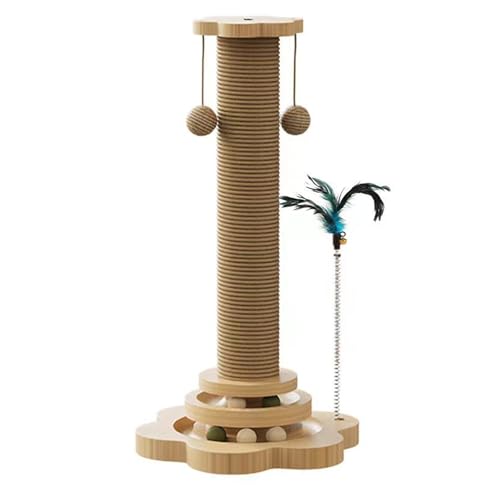 4-in-1 Katzenkratzspielzeug | Kratzbaum mit Ballbahn, Feder, Sisalsäule und Feder an Federung | 46 cm hoher Sisal-Kratzpfosten | Mehrzweck-Katzenspielzeug für Neugier und Aktivität von kotkito