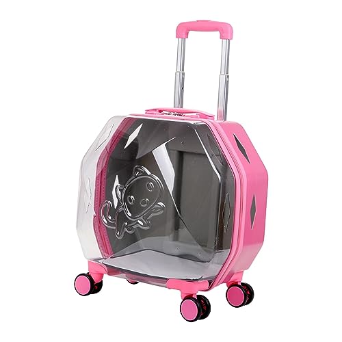 Haustier-Katzen-Trolley, Hundetrage-Rucksack für Welpen, Reise-Hundetragetasche, Haustiertrage-Rucksack mit Rädern für Reisen, Wandern, Camping, Durchscheinendes Rosa von kowaku