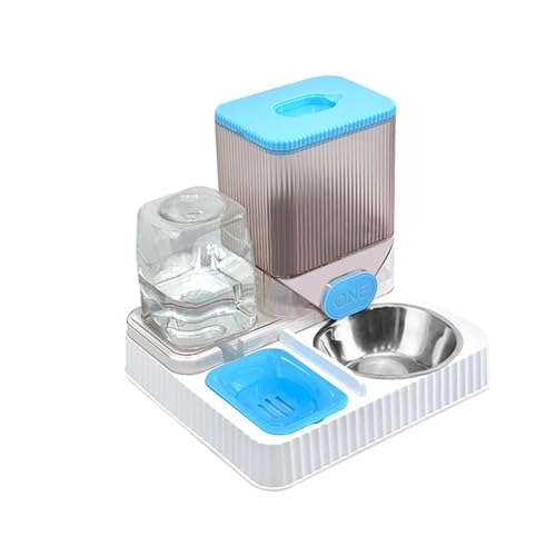 kowaku Automatischer Futter- und Wasserspender für Haustiere, Bewässerungsspender für Haustiere, Wasser- und Futterspender für Katzen und Hunde, Blau mit Schüssel von kowaku