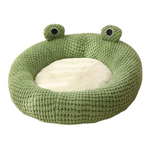 kowaku Cartoon Frosch Form Katzenbett Haus Katzenbett Indoor Bequeme Schlummerfunktion Beruhigende Indoor Katzen Katzennest Plüsch Rundes Haustierbett für Welpen Katzen Kätzchen, L von kowaku