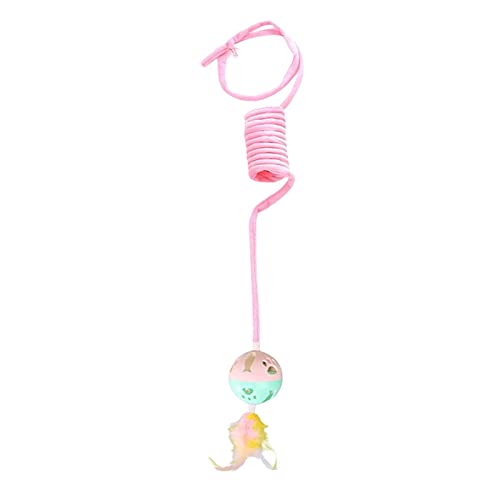 kowaku Cat Kitten Toy, Bouncy Bungee Dangler Retractable Cat Toys Ball Plüsch Amusement Chase Exercis Interaktives Spielzeug Flexibles Katzenspiel, Rosa mit Glocke von kowaku