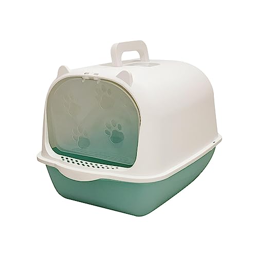 kowaku Geschlossene Katzentoilette mit Kapuze, spritzwassergeschützt, hoher Rand mit Tür, leicht zu reinigen, Katzentoilette, Katzentöpfchen, Grün Weiß von kowaku