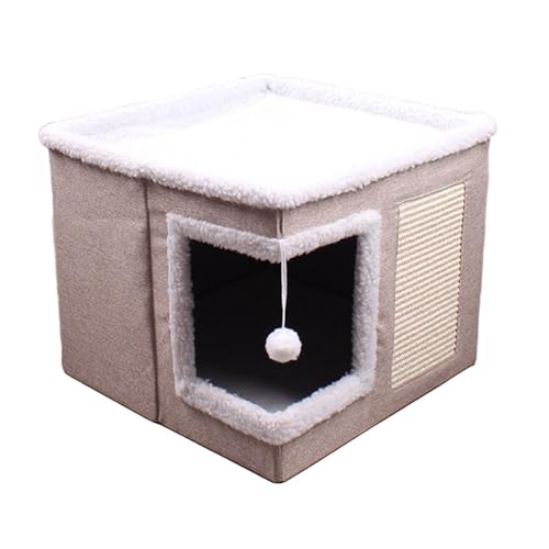 kowaku Große Katzenhöhle Katzenversteck mit Ball Faltbare Kitty Höhle Bett Katzenhaus für Indoor Haustiere Kätzchen Outdoor Bestes Geschenk, Khaki von kowaku