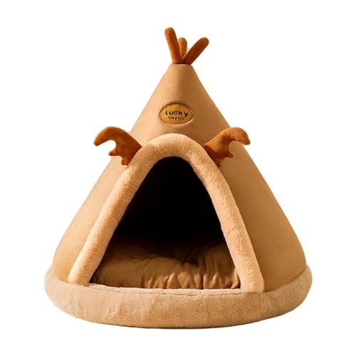 kowaku Halb geschlossenes Haustier-Katzennest Katzenbett Höhle Weihnachten Ornament Indoor Katzen Snooze Katzenzelt Selbstwärmend für Katzen Welpen Hund, Braun von kowaku