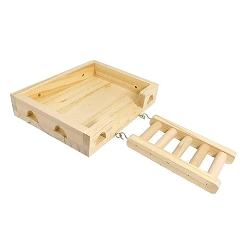 kowaku Hamster Holzleiter Spielzeug Hamster Plattform mit Leiter Durable Standing Play Toys Zubehör Haustier Papageien Kletterbrücke Holz Vogel Leiter, Plattform 20x15.4x4cm von kowaku