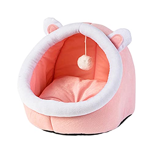 kowaku Haustier Katzenbett mit Ball Spielzeug Schlafbett Nest Kleine Hundehütte für Indoor Outdoor Haustier Zubehör Rosa Kaninchen M von kowaku