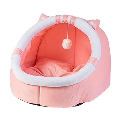 kowaku Haustier Katzenbett mit Ball Spielzeug Schlafbett Nest Kleine Hundehütte für Indoor Outdoor Haustier Zubehör Rosa Katze M von kowaku