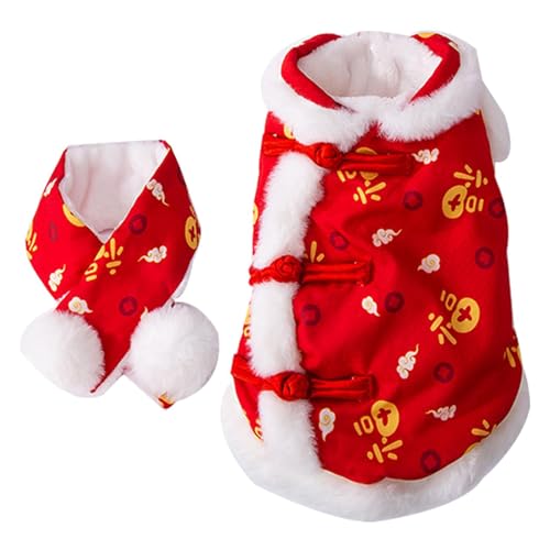 kowaku Haustier-Tang-Anzug, Kleidung für kaltes Wetter, mit Schal, Rot, einfach zu tragender warmer Wintermantel, Hunde- und Katzenkostüm für Feiertagsfeiern, L von kowaku