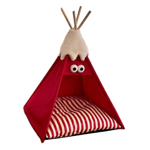 kowaku Haustier-Tipi-Tipi-Bett, halbgeschlossenes, tragbares Welpenbetthaus für Kitty Bunny, Rot von kowaku