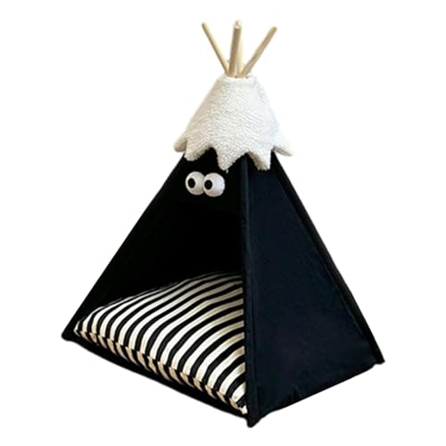 kowaku Haustier-Tipi-Tipi-Bett, halbgeschlossenes, tragbares Welpenbetthaus für Kitty Bunny, Schwarz von kowaku