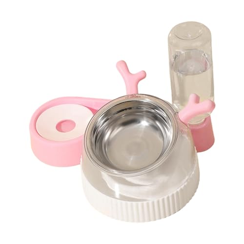 kowaku Hunde- und Katzennäpfe, geneigt, Katzenfutter- und Wasser-Set mit Wasserspenderflasche, abnehmbarer, erhöhter Futter für Katzen, Rosa Geweih von kowaku