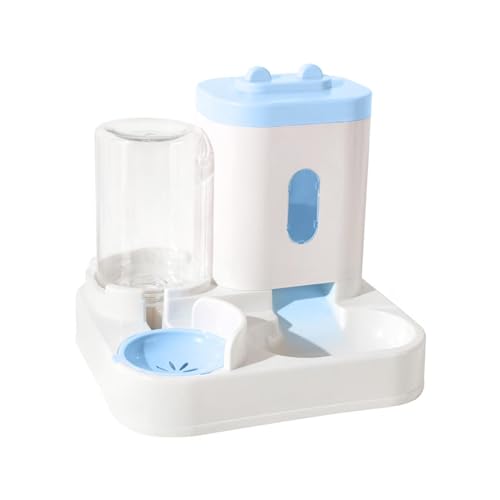 kowaku Katzen Hund Wasser und Futternapf, Automatischer Hund Katze Futterspender, 2 in 1 Abnehmbarer Napf, Katzennapf und Wasserfutterspender für Kleintiere, Blau von kowaku