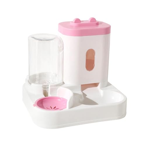 kowaku Katzen Hund Wasser und Futternapf, Automatischer Hund Katze Futterspender, 2 in 1 Abnehmbarer Napf, Katzennapf und Wasserfutterspender für Kleintiere, Rosa von kowaku