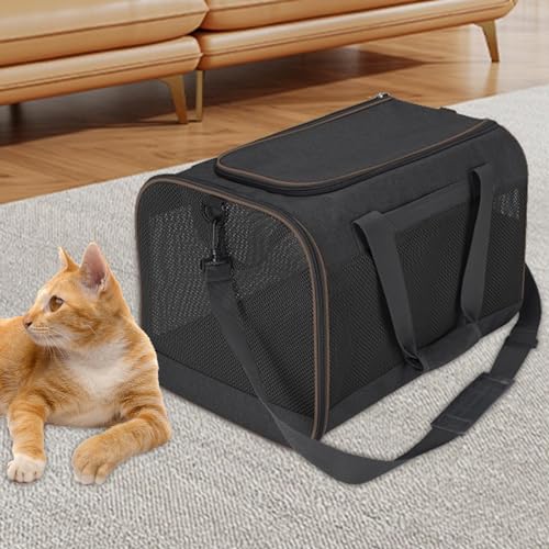 kowaku Katzen-Tragetasche, Haustier-Tragetasche, belüftet, für den Außenbereich, Kätzchen-Tragetasche, Haustier-Reisetasche, Welpen-Tragetasche für Hunde und, Schwarz von kowaku