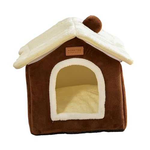 kowaku Katzenbett, halbgeschlossenes Hunde-Katzennest, waschbar, Schlummerfunktion, beruhigendes schlafendes Hundebett, Katzenhaus für Welpen, kleine Hunde, Kaffee von kowaku