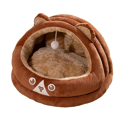 kowaku Katzenbett in Bärenform, Schlummerfunktion, selbstwärmend, beruhigend, für Katzen oder kleine Hunde, Hundebett, Katzennest für Kätzchen, Hunde, Katzen, Welpen, Braun von kowaku