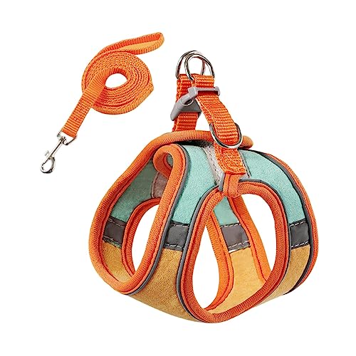 kowaku Katzengeschirr und Leine, Set zum Gehen, ausbruchsicher, verstellbar, weich, mit reflektierendem Streifen für Katzen, bequeme Outdoor-Weste, Orange und Grün, L von kowaku