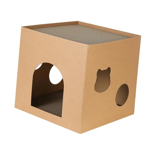 kowaku Katzenhaus aus Pappe, Katzenhaus-Kratzbrett, Katzenbox, Katzenbett, Wellpappe-Kratzbox für Katzen und Kaninchen im Innenbereich, Braun L von kowaku